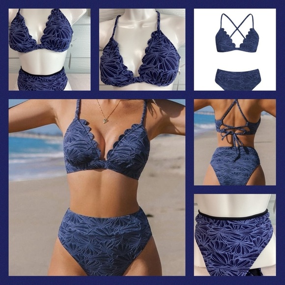 Blue texture two piece swimsuit. - Picture 6 of 6